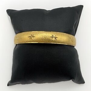Vintage Monet Bracelet Mid Century Mod Engraved Star Satin Finish Bangle Sz 7.75